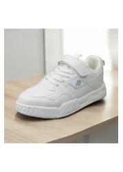 JOJO KIDS حذاء رياضي فيلكرو من الجلد الأبيض المسطح للأطفال من الجنسين، حذاء رياضي خفيف للغاية