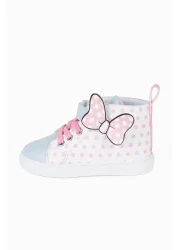 First Step Pink Polka Dot Patterned Ribbon Detailed Velcro Elastic Girl's Sneaker Sports Shoes-s-1005
