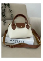 Home Women's Faux Leather Handle Small Size Hand and Shoulder Bag Cream