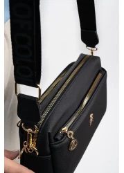 Les Crioch حقيبة كروس نسائية سوداء - 3 أقسام، مبطنة وحزام عمودي قابل للتعديل