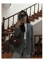 NOTHING Women's Gold Lock Detailed Adjustable Strap Claret Red Shoulder and Crossbody Bag Mona