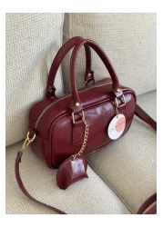 BAGLOVİS Small Leather Charm Detail Small Burgundy Women's Shoulder Bag