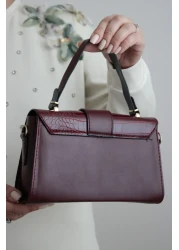 Molie حقيبة يد وكتف نسائية أنيقة بنمط تمساح باللون العنابي