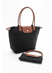 FASHION Black Taba Foldable Leather Handle Large Arm Shoulder and Hand Bag