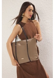  Shoes Dark Beige Zipper Women Maxi Tote Shoulder Bag Takss25Oc00026