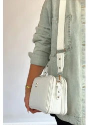 Just Polo حقيبة كتف منسوجة من القطن مكونة من 5 أقسام - مجموعة بيضاء سادة 4023