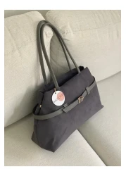 BAGLOVİS Extensible Suede Gray Shoulder Bag with Front Buckle Detail