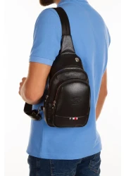 Newish Polo حقيبة كروس جلدية للجنسين، حقيبة صدر، حقيبة كتف ذات وجهين، مع منفذ سماعة رأس، حقيبة بودي باج يوميًا