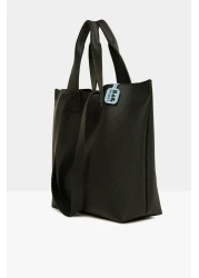 Bagmori Black Women's Double Strap Textured Large Tote Bag M000008166