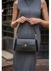 Madamra Black Women's Retro Leather Look Shoulder Bag with Front Cover