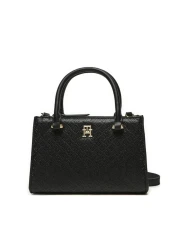 Tommy Hilfiger Women's Monogram Th Logo Printed Zipper Closure Black Shoulder Bag Aw0Aw16932-Bds