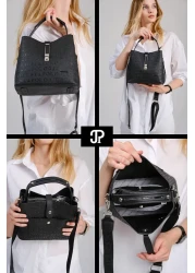 Just Polo Original Women's New Season 4 Compartment Luxury Soft Leather Lock Detailed Cross Column Strap Shoulder Bag