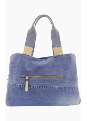 QUB CLUB حقيبة كتف نسائية كاجوال متعددة الأقسام من الجلد الطبيعي من قماش الدنيم