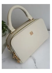 Classbag Women's Cream Quality Two Zipper Card Holder Detailed Hand and Shoulder Bag