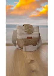 Hediyeninellitonu Elyapimi - 100% Cotton Women's Shoulder Bag with Cord & Real String Design Straw Jute