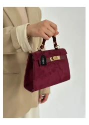 Night Natalie Model Suede Claret Red Women's Hand and Shoulder Bag