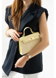 Night Vienn Model Wicker Yellow Women's Hand and Shoulder Bag