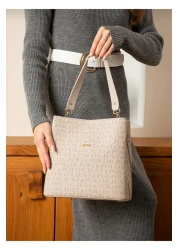 Just Polo Women's Stone Color 5 Compartment Two Straps Shoulder and Crossbody Bag