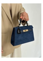 Night Natalie Model Suede Navy Blue Women's Hand and Shoulder Bag