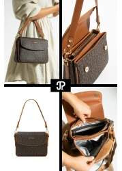 Just Polo حقيبة كتف نسائية أصلية فاخرة من الجلد الناعم مكونة من 4 أقسام وحزام عمودي متقاطع قابل للتعديل