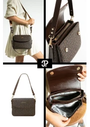 Just Polo حقيبة كتف نسائية أصلية فاخرة من الجلد الناعم مكونة من 4 أقسام وحزام عمودي متقاطع قابل للتعديل