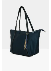 Bagmori Navy Blue Women's Colorful Tassel Detailed Satin Tote Bag m 000008174