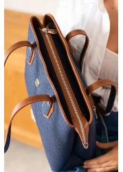 Just Polo Women's Navy Blue Tan Large Size Handbag 344028Mh