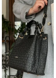 Just Polo موديل كاجوال مضفر باللون الأسود - حقيبة كتف نسائية كبيرة الحجم مكونة من 5 أقسام 2180