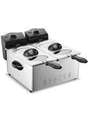 Stainless Steel Double Deep Fryer 6L with Window Lid &ndash; Dual Basket Electric Fryer with Oil Container, Adjustable Temperature &amp; Timer, for Kitchen &amp; Restaurant Use