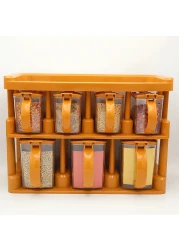 رف توابل ماستر شيف مكون من طبقتين مع 7 برطمانات توابل - منظم لتخزين التوابل في المطبخ - منظم توابل قابل للتعديل ومريح لسهولة الوصول إليه