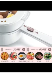 1.6L Rapid Noodles Cooker, Multifunctional Electric Pot, Portable Ramen Cooker, Non-stick Mini Hot Pot for Steak, Egg, Oatmeal, Soup with Power Adjustable