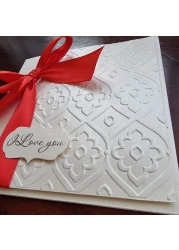 Embossed Valentines / Anniversary card with Red satin ribbon