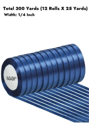 Satin Ribbon - 12 Rolls x 25 Yards (300 Yards Total) 1/4 Inch Wide Decorative Ribbon for Gift Wrapping, Crafts, and Party Decorations