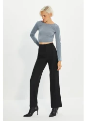  Collection Black Straight Cut High Waist Ribbed Stitched Woven Trousers TWOSS21PL0093