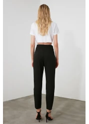  Collection سروال أسود من القماش المنسوج ذو الخصر العالي بطول الكاحل TWOSS20PL0515