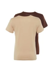  Collection Brown-Beige 100% Cotton 2-Pack Basic Crew Neck Knitted T-Shirt TWOSS20TS0141
