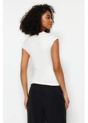  Collection Ecru Premium Viscous Soft Fabric Fitted/Fitted Moon Sleeve Knitted Blouse Twoss23Bz00992