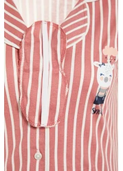  Collection Animal Print Pink Striped Knitted Pajamas Set - Shirt and Pants THMSS21PT0878