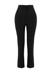  Collection سروال أسود من القماش المنسوج ذو الخصر العالي بطول الكاحل TWOSS20PL0515