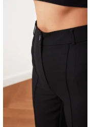  Collection Black Straight Cut High Waist Ribbed Stitched Woven Trousers TWOSS21PL0093