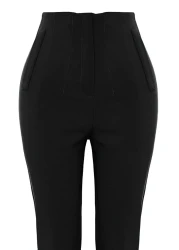  Collection سروال أسود من القماش المنسوج ذو الخصر العالي بطول الكاحل TWOSS20PL0515