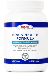 GNC Preventive Nutrition Brain Health Formula, 60 Caplets, Supports Memory Function and Enhances Circulation