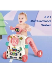 Teknum 3 - IN - 1 Baby Walker / Learning Table Mode / Game Panel Mode with Musical keyboard - Pink