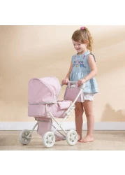 Olivias Little World BuggyStyle Baby Doll Stroller with Retractable Canopy Storage Underneath Detachable Bassinet Travel Nursery Bag Comfortable to Push Pink and Gray