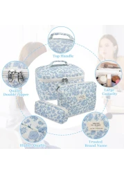 Makeup Bag Set Quilted Makeup Bag Large Floral Cosmetic Bag for Women Cute Cotton Makeup Bags Flower Travel Toiletry Organizer Bag