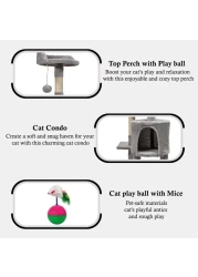 Multi-layer cat tree with Mice balance swing tumbler ball, Interactive toy ball, Indoor cat tree tower with Soft fabric condo, Top perch, and Sisal scratch post, Cat activity tower 112 cm (Grey)