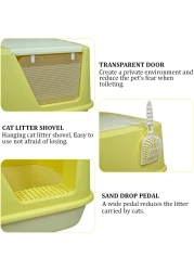 Fully enclosed cat litter box with Transparent door, Litter scoop, and Sand drop pedal, Spacious &amp; Splash-proof design cat toilet for indoor cats, Odor-resistant 65 cm (Yellow)