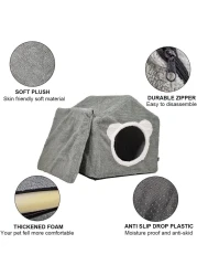 House-design cat shelter with a removable soft mat, Indoor cat bed for medium to large sized cats, Detachable, Easy to cleans and assemble, Anti-slip bottom 42 cm (Grey)