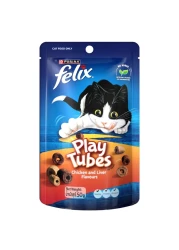 Purina Felix Play Tubes Chicken and Liver Flavours Dry Cat Treats, 50g