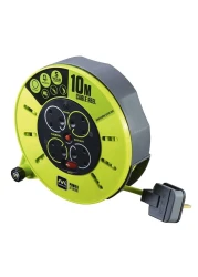 Masterplug Pro-XT Four Socket Medium Cassette 10 meter Cable Reel Extension Lead with Winding Handle
